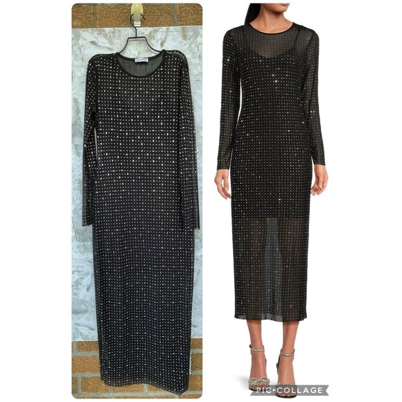 Gianni Bini
Tilly Rhinestone Mesh Crew Neck Long Sleeve Sheath Dress S/M - Picture 1 of 11